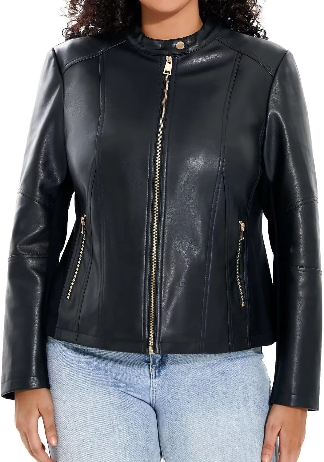 Women's Faux Leather Jacket Plus Size Motorcycle Biker Outwear Pu Zip Up Moto Coat