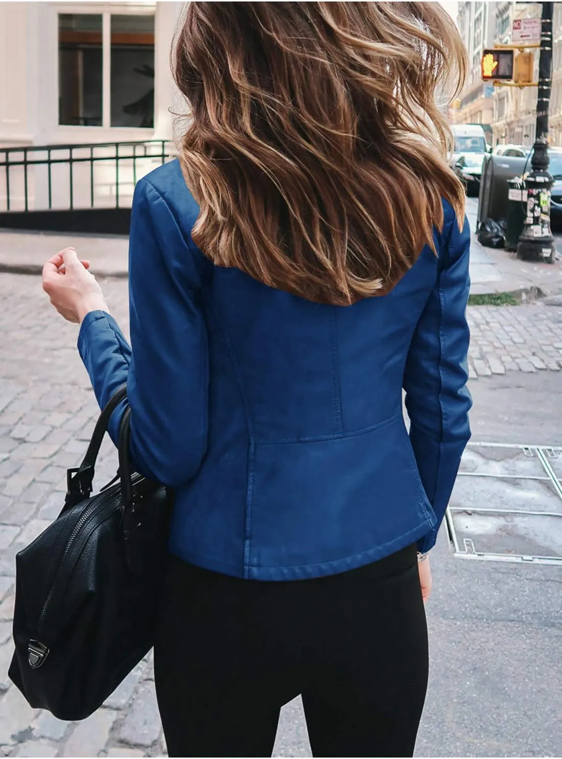 Womens Faux Leather Jackets Blazer Zip Up Motorcycle Solid Slim Coat Outwear