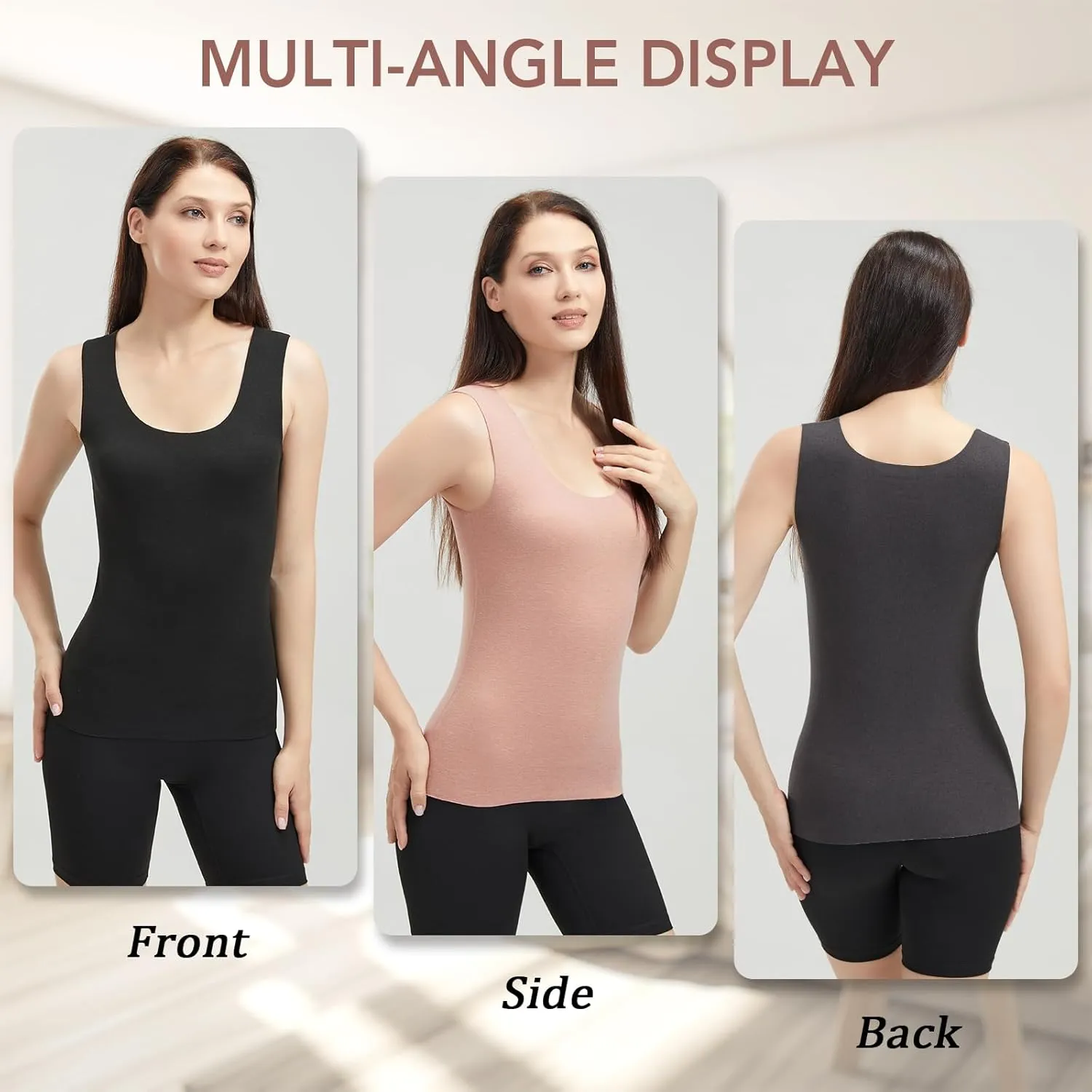 Women's Fleece Lined Thermals Underwear Tops Base Layer Tank Top Vest for Cold Weather 4,5Pairs