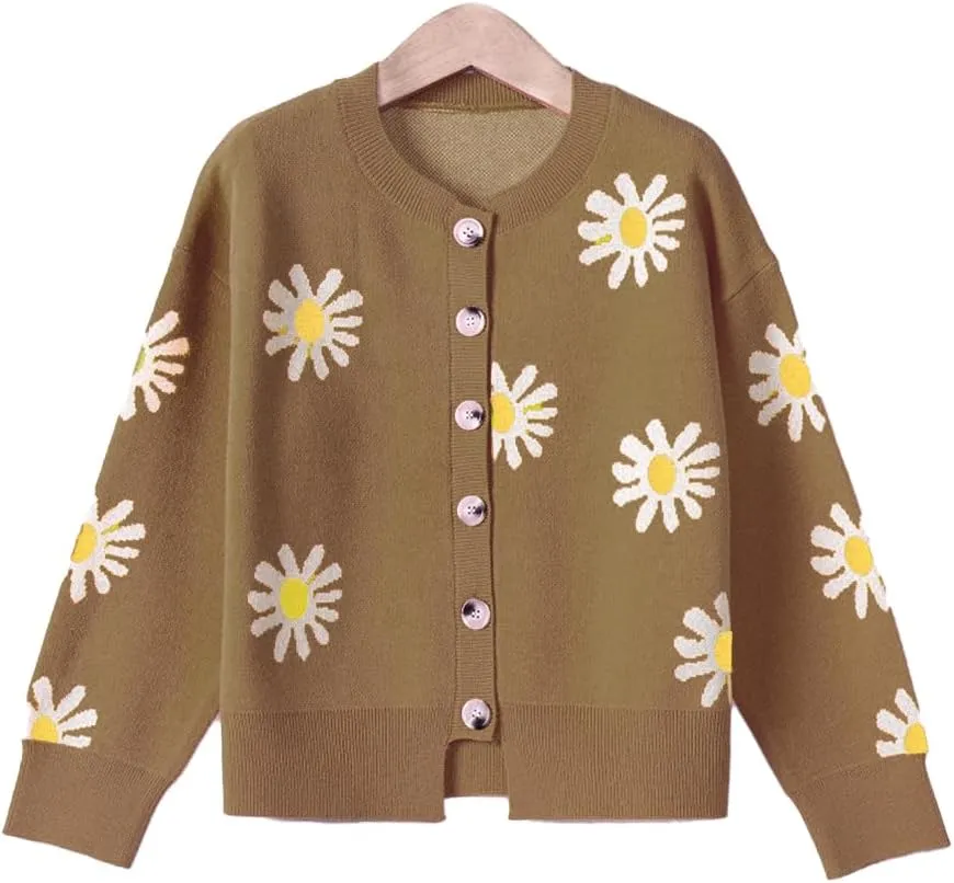 Womens Floral Cardigan Sweaters Open Front Long Sleeve Knit Y2K Lightweigat Daisy Cute Outwear Coats Fall Fahsion 2024