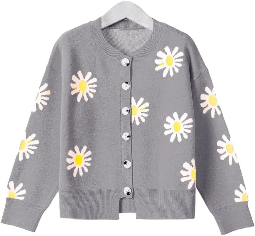 Womens Floral Cardigan Sweaters Open Front Long Sleeve Knit Y2K Lightweigat Daisy Cute Outwear Coats Fall Fahsion 2024