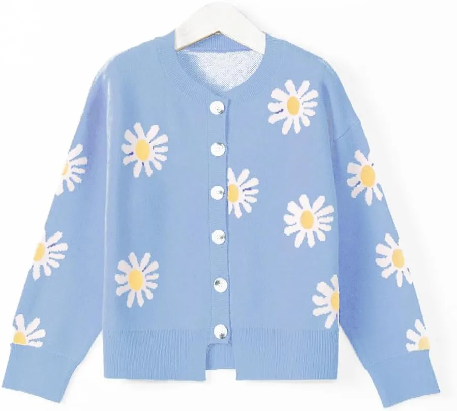 Womens Floral Cardigan Sweaters Open Front Long Sleeve Knit Y2K Lightweigat Daisy Cute Outwear Coats Fall Fahsion 2024