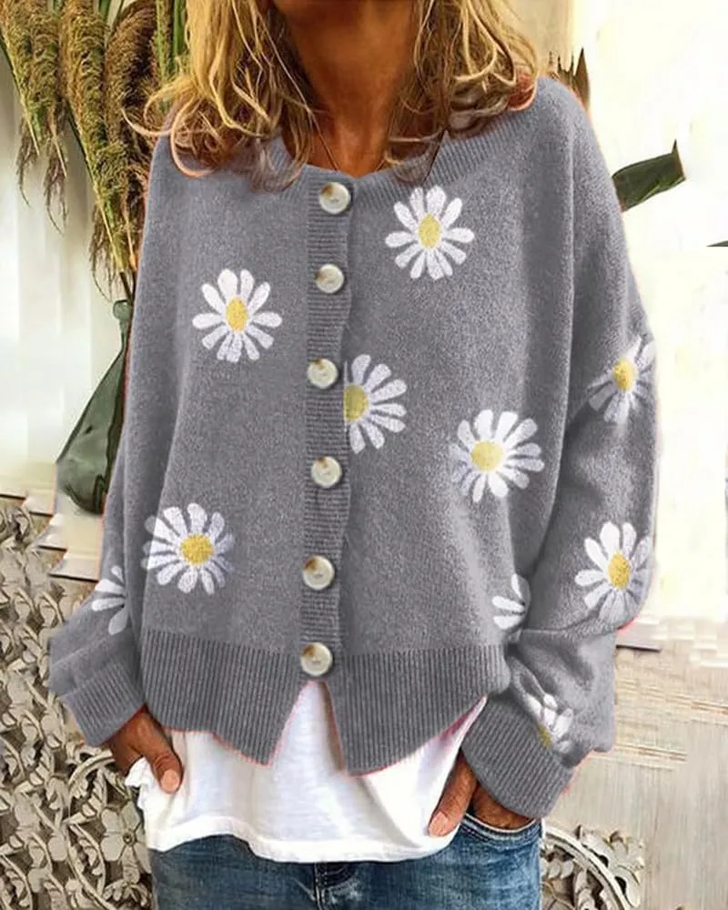 Womens Floral Cardigan Sweaters Open Front Long Sleeve Knit Y2K Lightweigat Daisy Cute Outwear Coats Fall Fahsion 2024