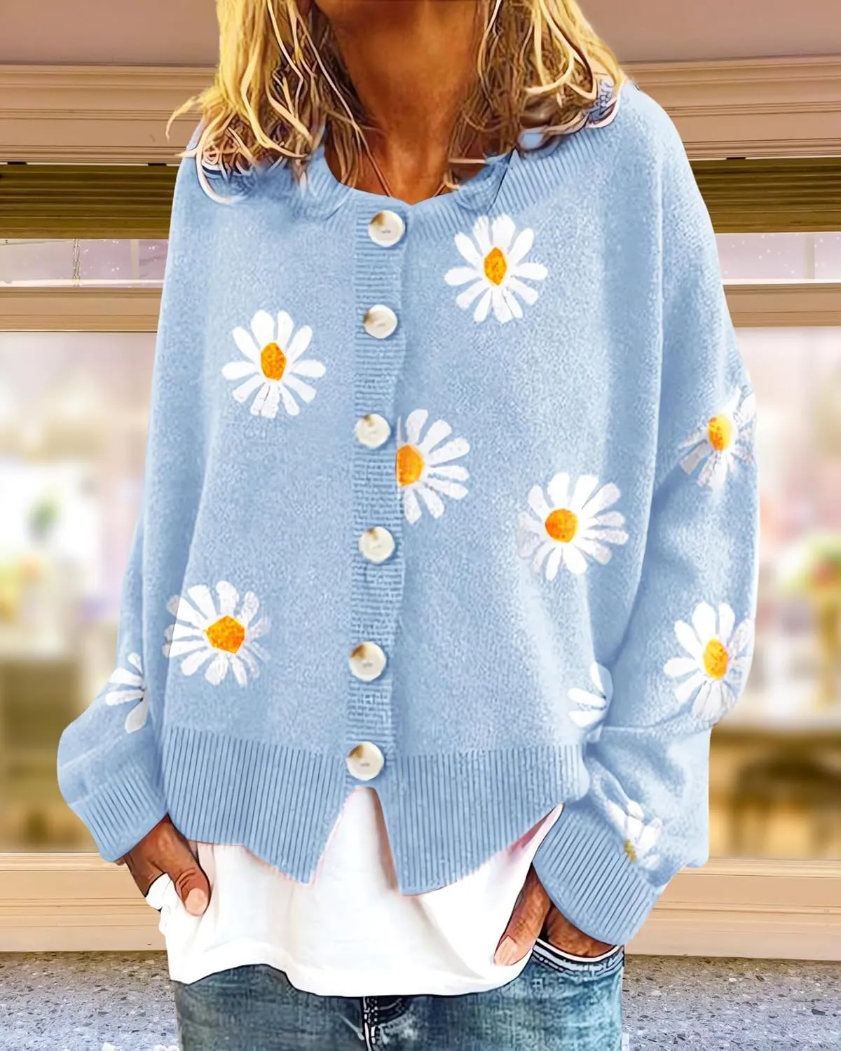 Womens Floral Cardigan Sweaters Open Front Long Sleeve Knit Y2K Lightweigat Daisy Cute Outwear Coats Fall Fahsion 2024