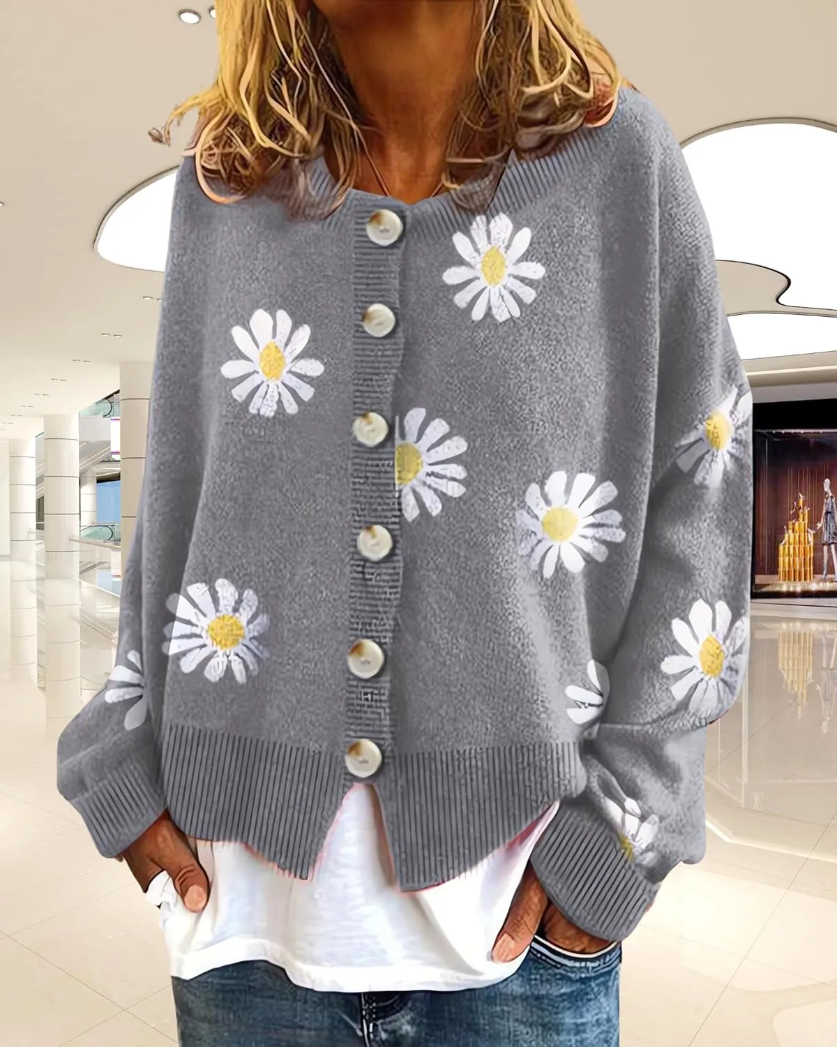 Womens Floral Cardigan Sweaters Open Front Long Sleeve Knit Y2K Lightweigat Daisy Cute Outwear Coats Fall Fahsion 2024