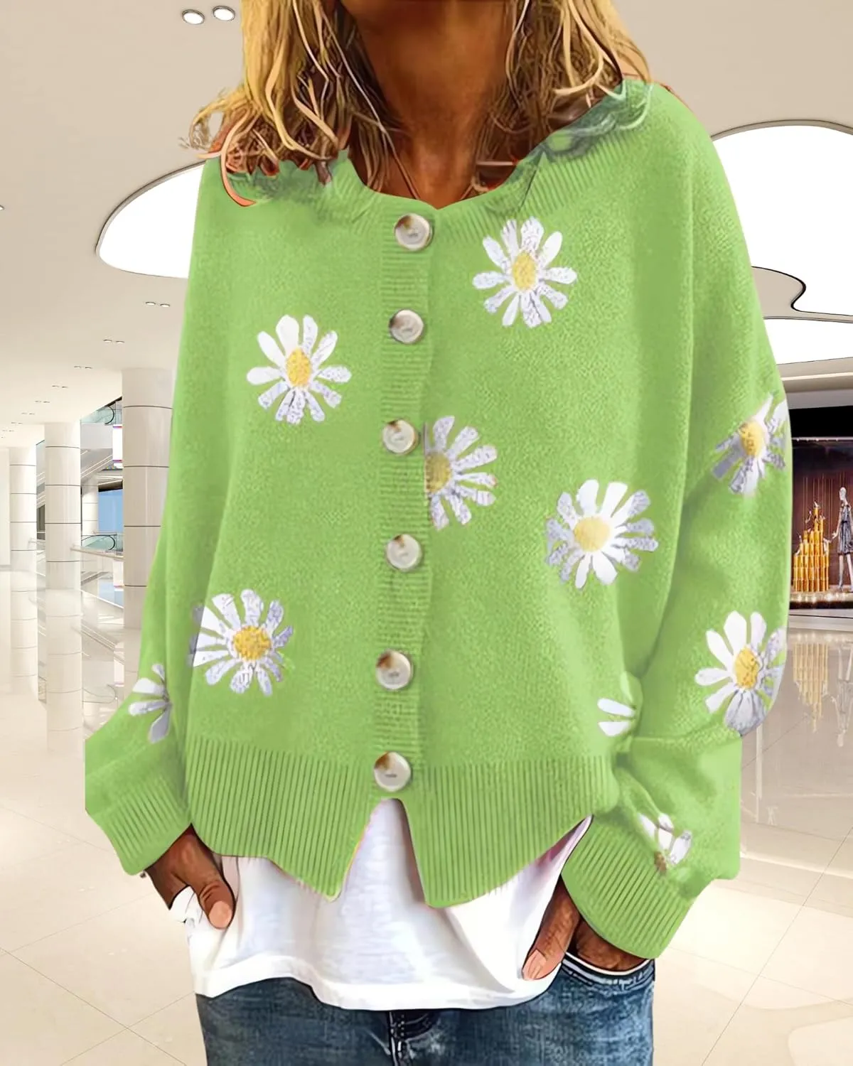 Womens Floral Cardigan Sweaters Open Front Long Sleeve Knit Y2K Lightweigat Daisy Cute Outwear Coats Fall Fahsion 2024