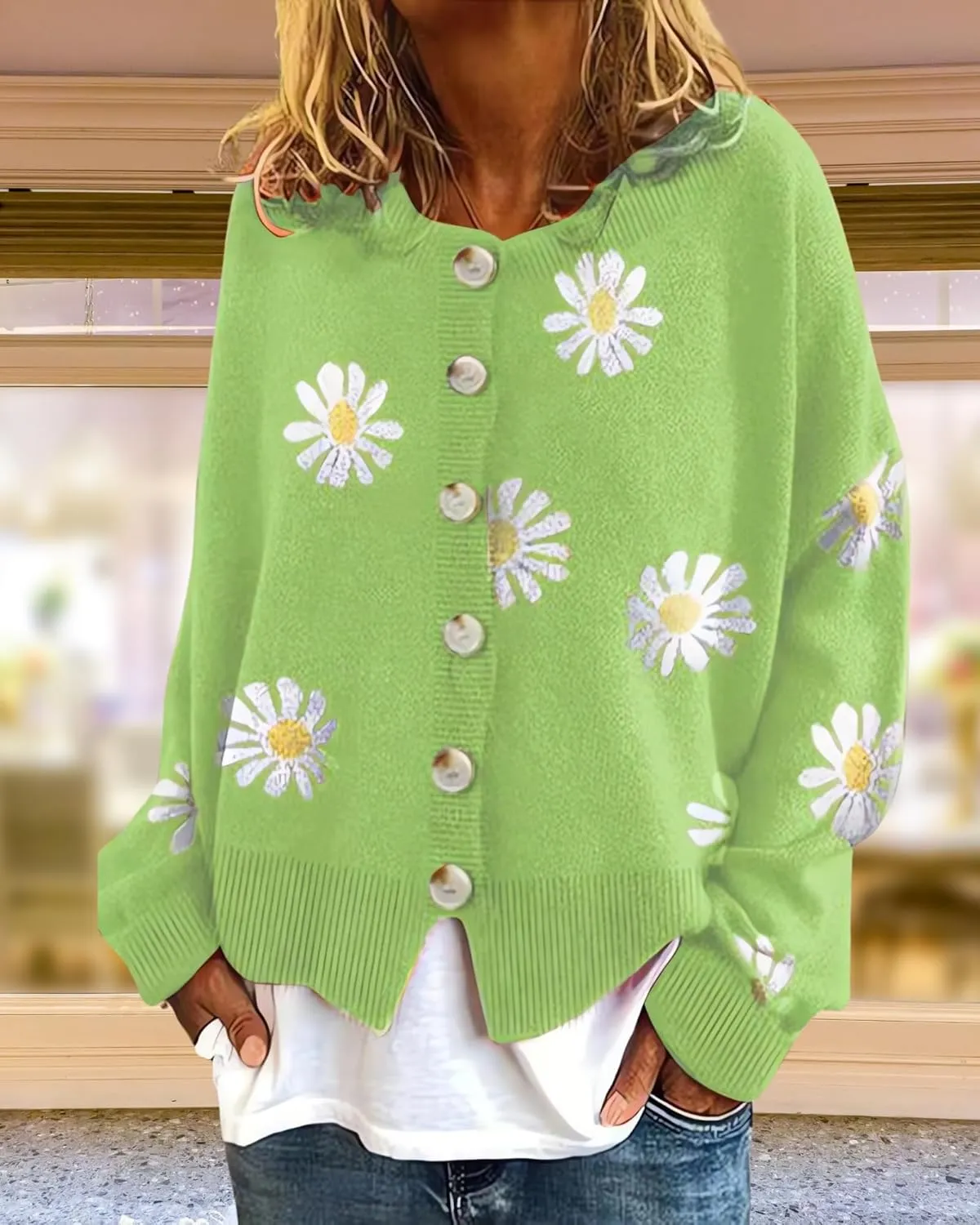 Womens Floral Cardigan Sweaters Open Front Long Sleeve Knit Y2K Lightweigat Daisy Cute Outwear Coats Fall Fahsion 2024