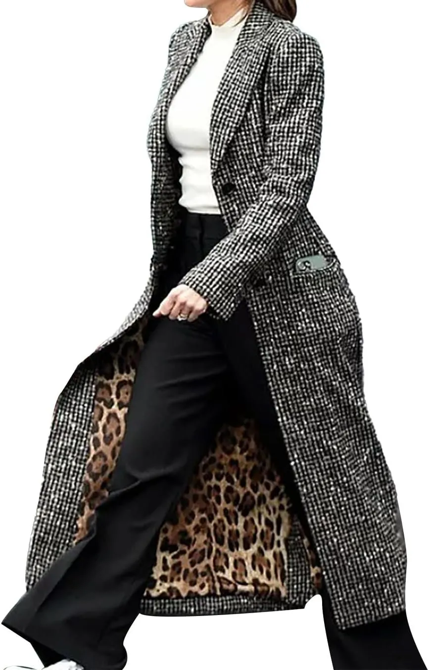 Women's Fool Me Once Checkered Wool Grey Trench Coat - Michelle Keegan Cosplay Long Winter Jacket Women