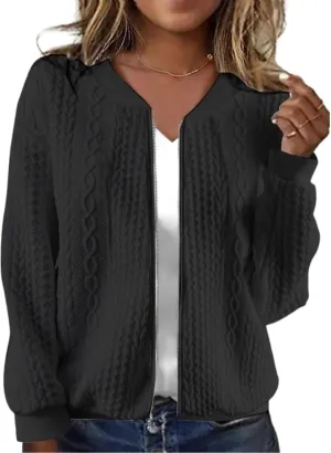 Women's Full Zip Sweatshirt Jacket Stand Collar Hoodless Outerwear Casual Coat with Pockets