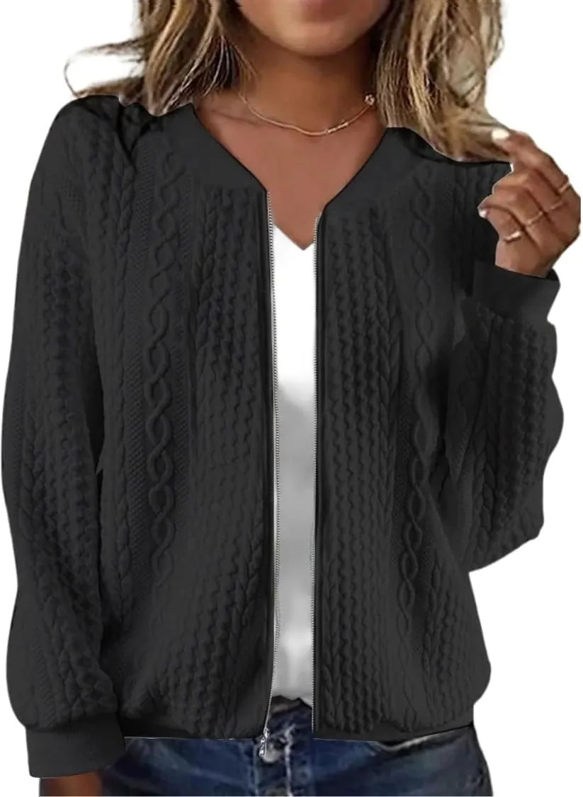 Women's Full Zip Sweatshirt Jacket Stand Collar Hoodless Outerwear Casual Coat with Pockets