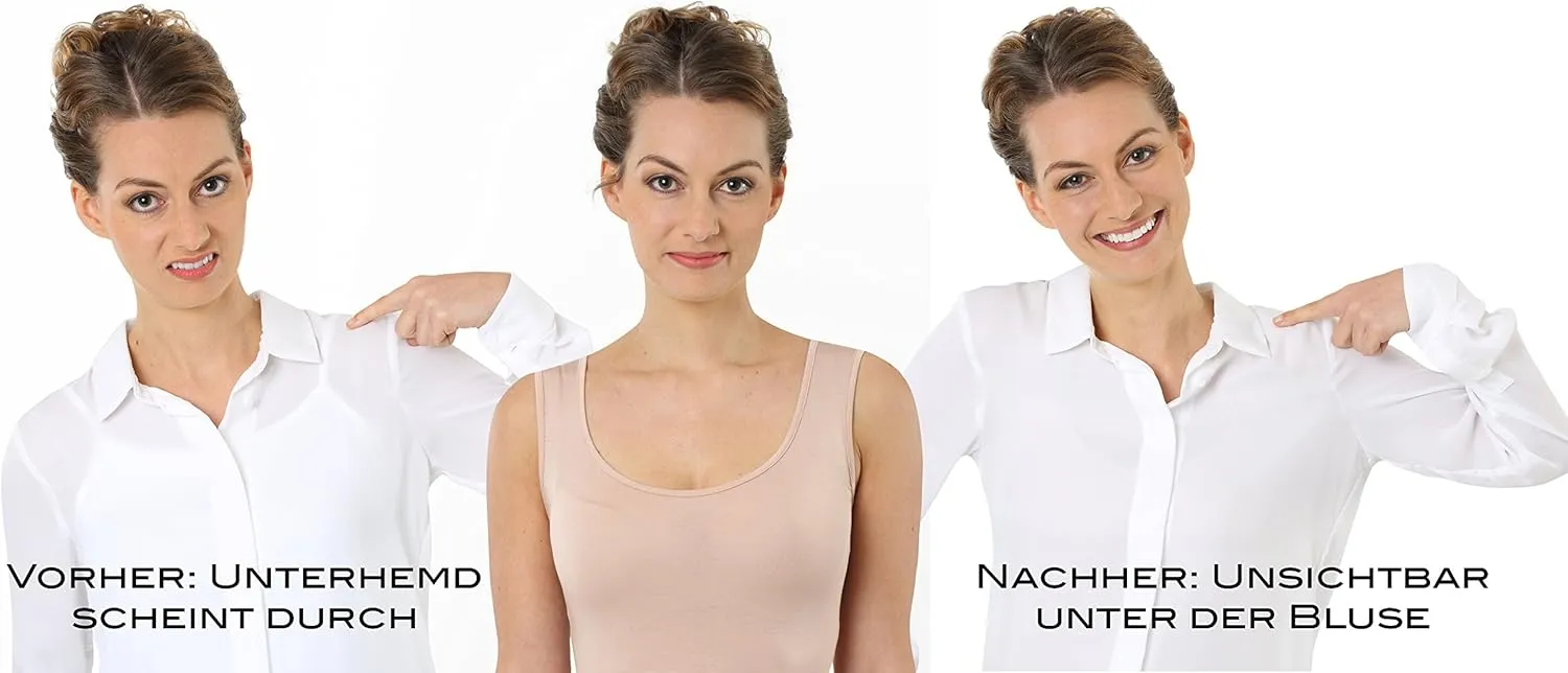 Women's Invisible deep Scoop Neck Business Undershirt with Short Sleeves Micromodal Light Nude Beige