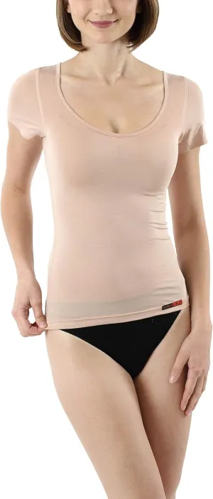 Women's Invisible deep Scoop Neck Business Undershirt with Short Sleeves Micromodal Light Nude Beige