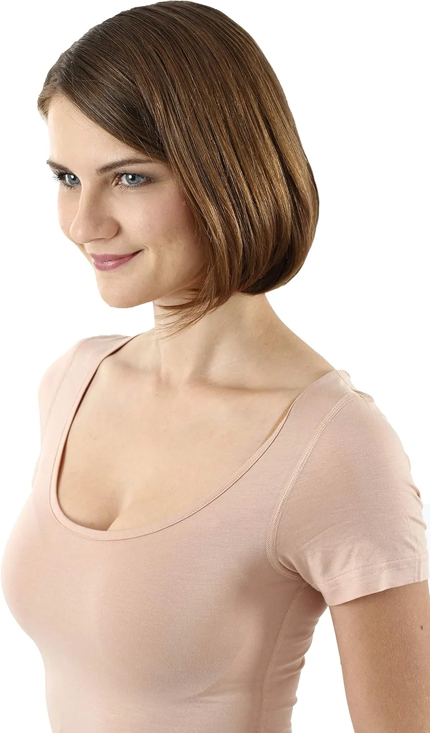 Women's Invisible deep Scoop Neck Business Undershirt with Short Sleeves Micromodal Light Nude Beige