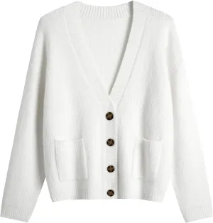 Women's Knit Cardigans Open Front Long Sleeve V Neck Button Down Loose Cardigan Sweaters Cable Knit Outwear Coats