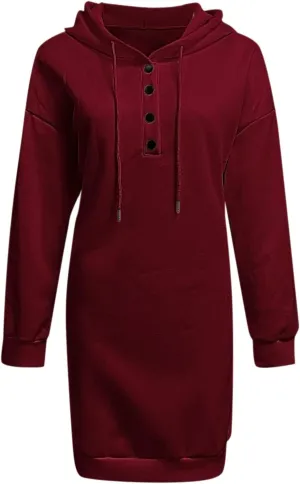 Women's Long Hooded Sweatshirt Casual Oversized Solid Color Button Hooded Sweatshirt Drawstring Pullover