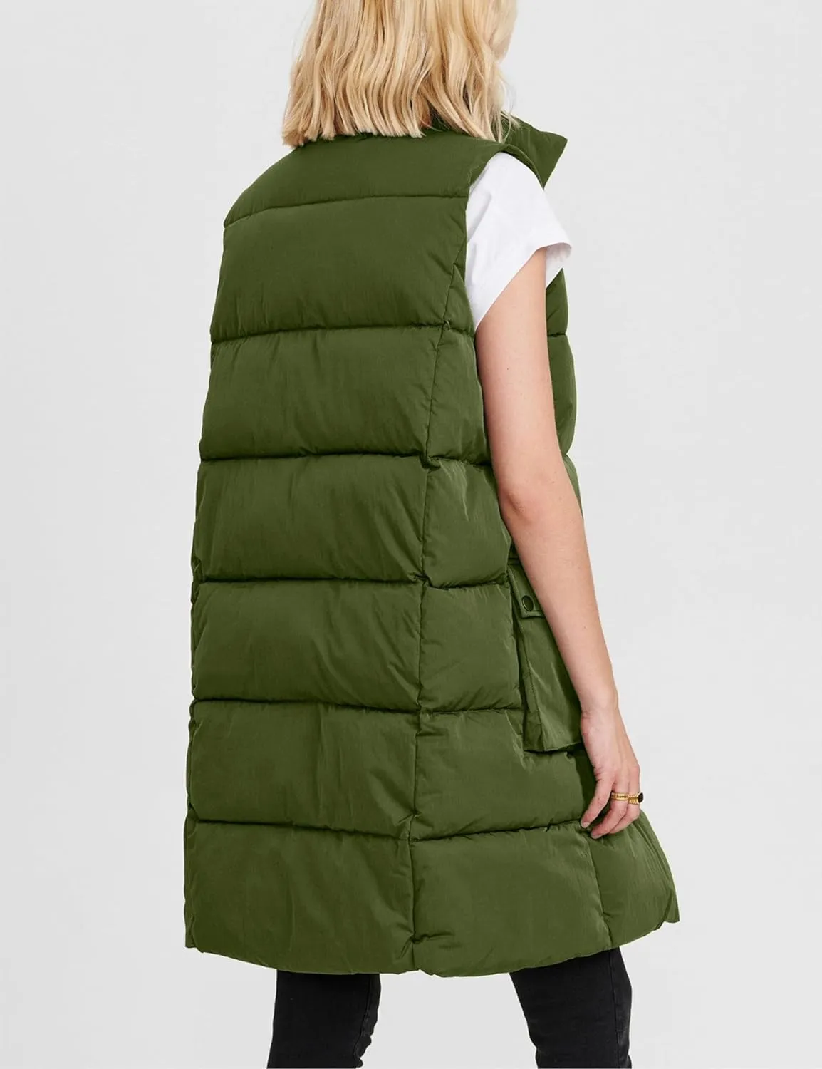 Women's Long Puffer Vest Oversized Stand Collar Quilted Lightweight Sleeveless Vests Outerwear Jacket
