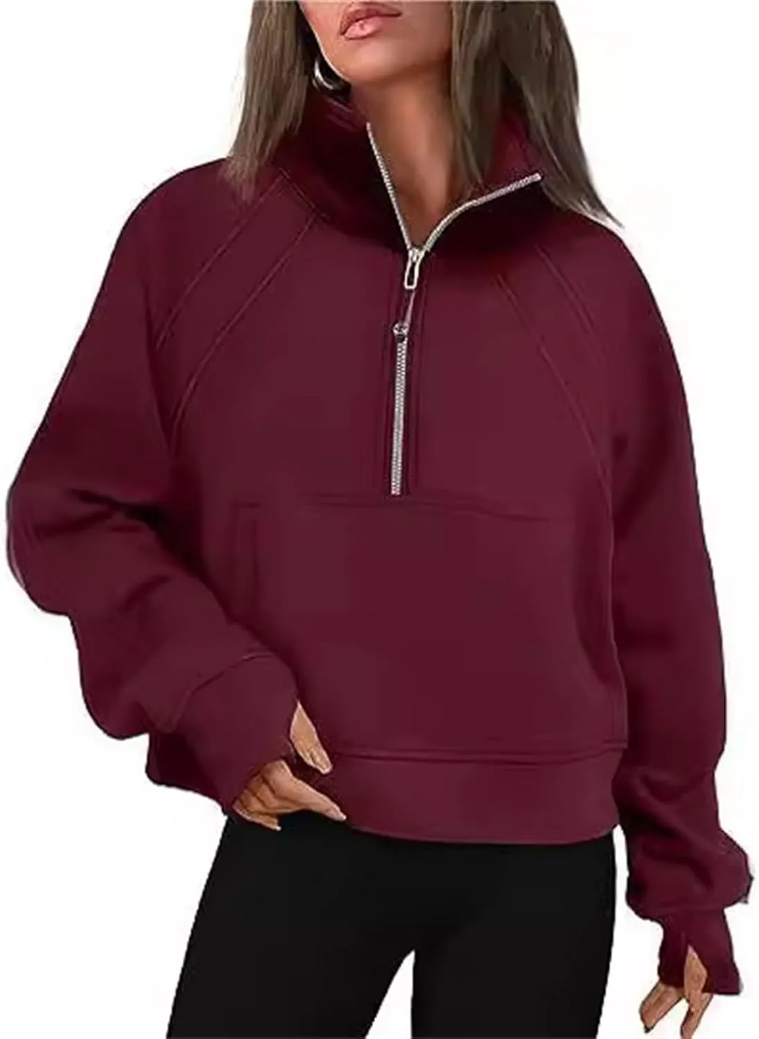 Womens Oversized Half Zip Cropped Sweatshirt, Quarter Zip Oversized Hoodies, Hoodies Fall Clothes Sweaters