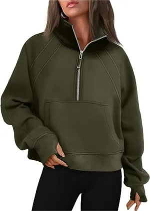 Womens Oversized Half Zip Cropped Sweatshirt, Quarter Zip Oversized Hoodies, Hoodies Fall Clothes Sweaters