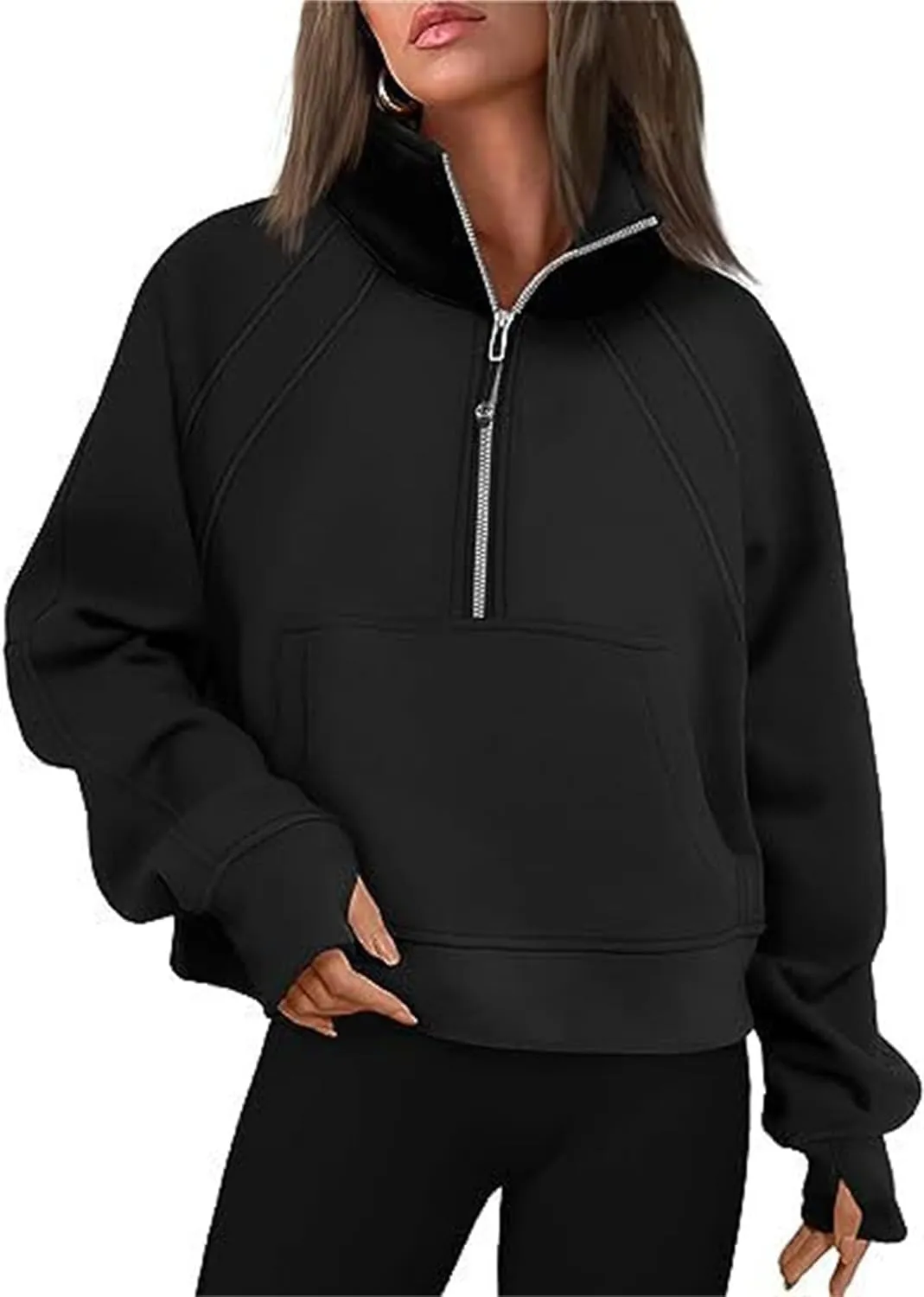 Womens Oversized Half Zip Cropped Sweatshirt, Quarter Zip Oversized Hoodies, Hoodies Fall Clothes Sweaters