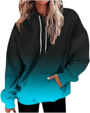Women's Oversized Y2K Hoodies Pullover Tops Gradient Hooded Sweatshirts Fall Fashion Pocket Long Sleeve Blouse Outfits