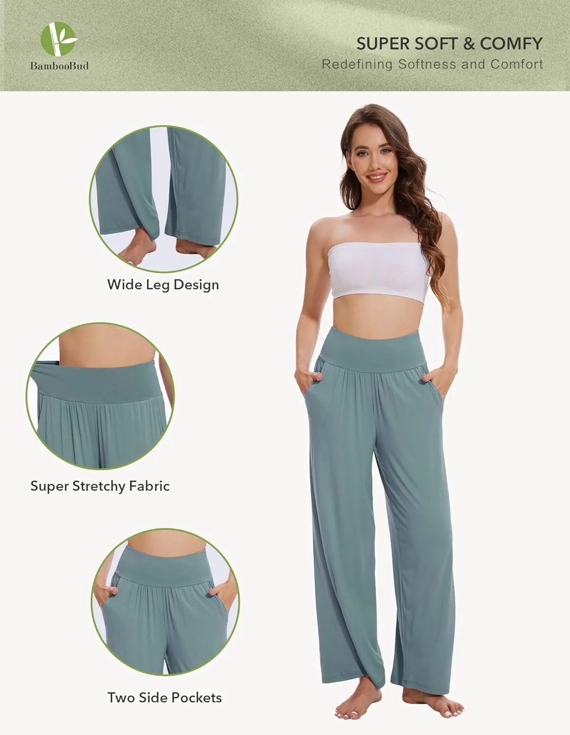 Women's Pajamas Pants Sleepwear Soft Knit Lounge Bottom Pockets Casual Loose Pjs Viscose from Bamboo S-XXL