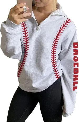 Womens Quarter Zip Shirt, Loose Casual Sweatshirt, 1/4 Zip Pullover Long Sleeve Tops for Women