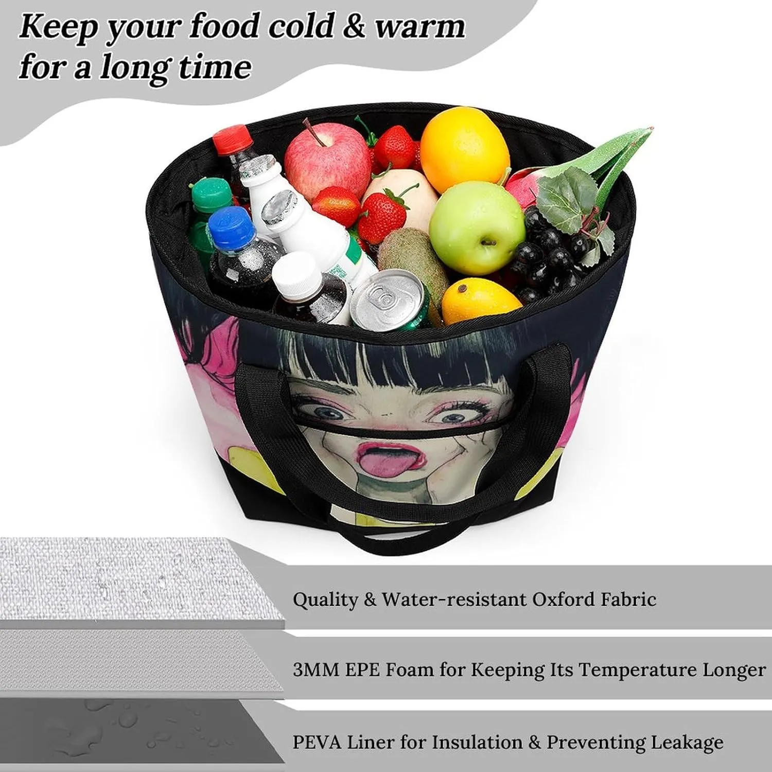 Women's Spacious Thermal Shoulder Bag Stylish Insulated Shopping Tote