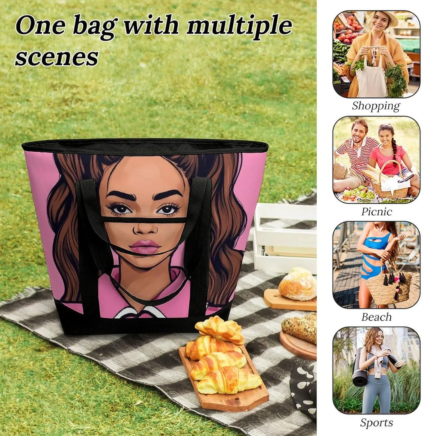 Women's Spacious Thermal Shoulder Bag Stylish Insulated Shopping Tote