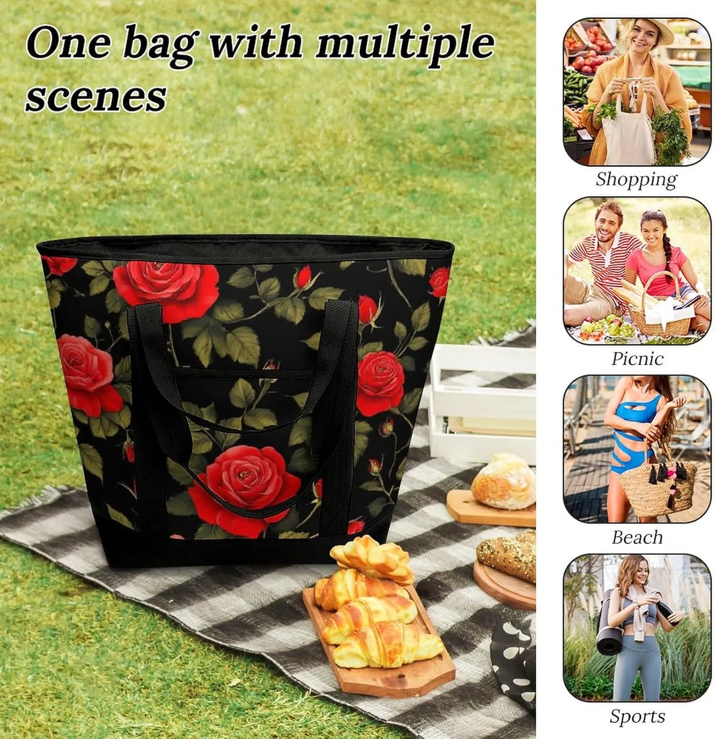 Women's Spacious Thermal Shoulder Bag Stylish Insulated Shopping Tote