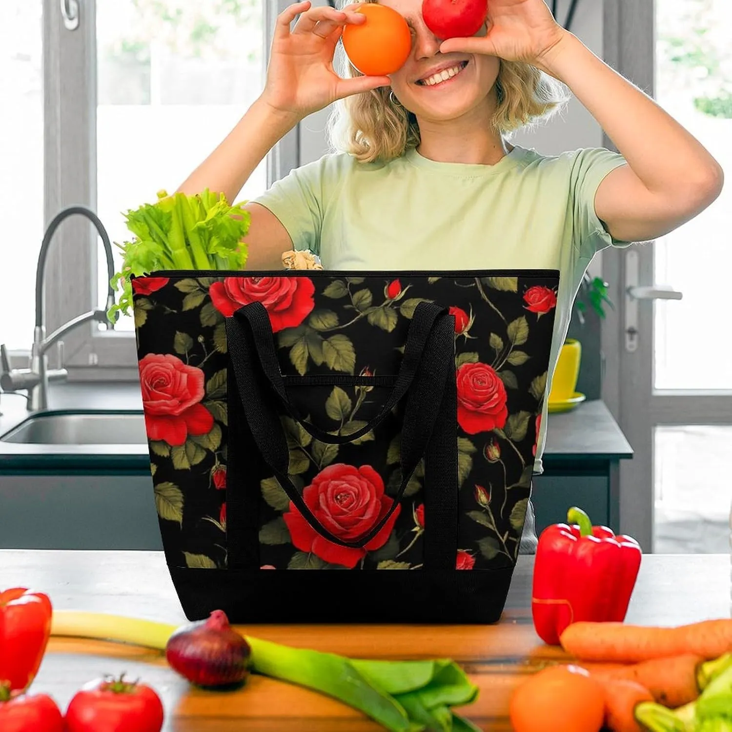 Women's Spacious Thermal Shoulder Bag Stylish Insulated Shopping Tote