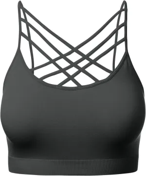 Women's Sports Bra Criss Cross Strappy Bandeau Cami Wirefree Bralette Tops