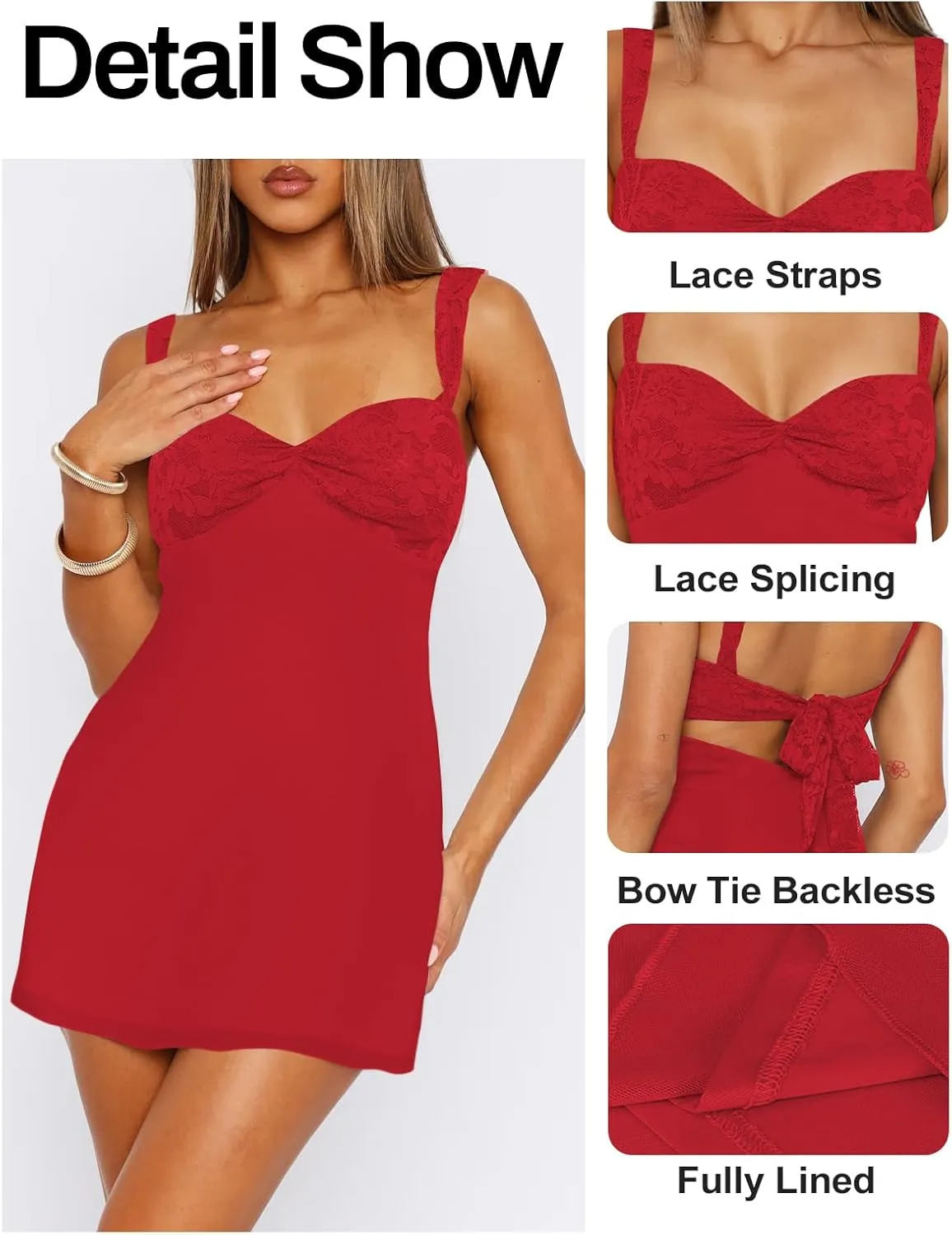Women's Summer Mini Dresses Sleeveless Sexy Square Neck Lace Splicing Cocktail Party Straps Bodycon Dress