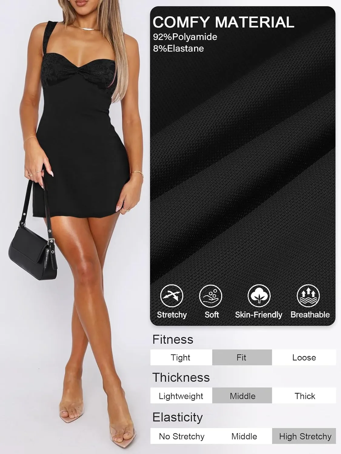 Women's Summer Mini Dresses Sleeveless Sexy Square Neck Lace Splicing Cocktail Party Straps Bodycon Dress