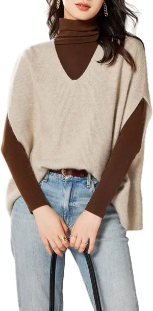 Women's Sweater Vest 100% Merino Wool Lightweight Sleeveless Pullover V-Neck Knit Basic Vest Short Tops