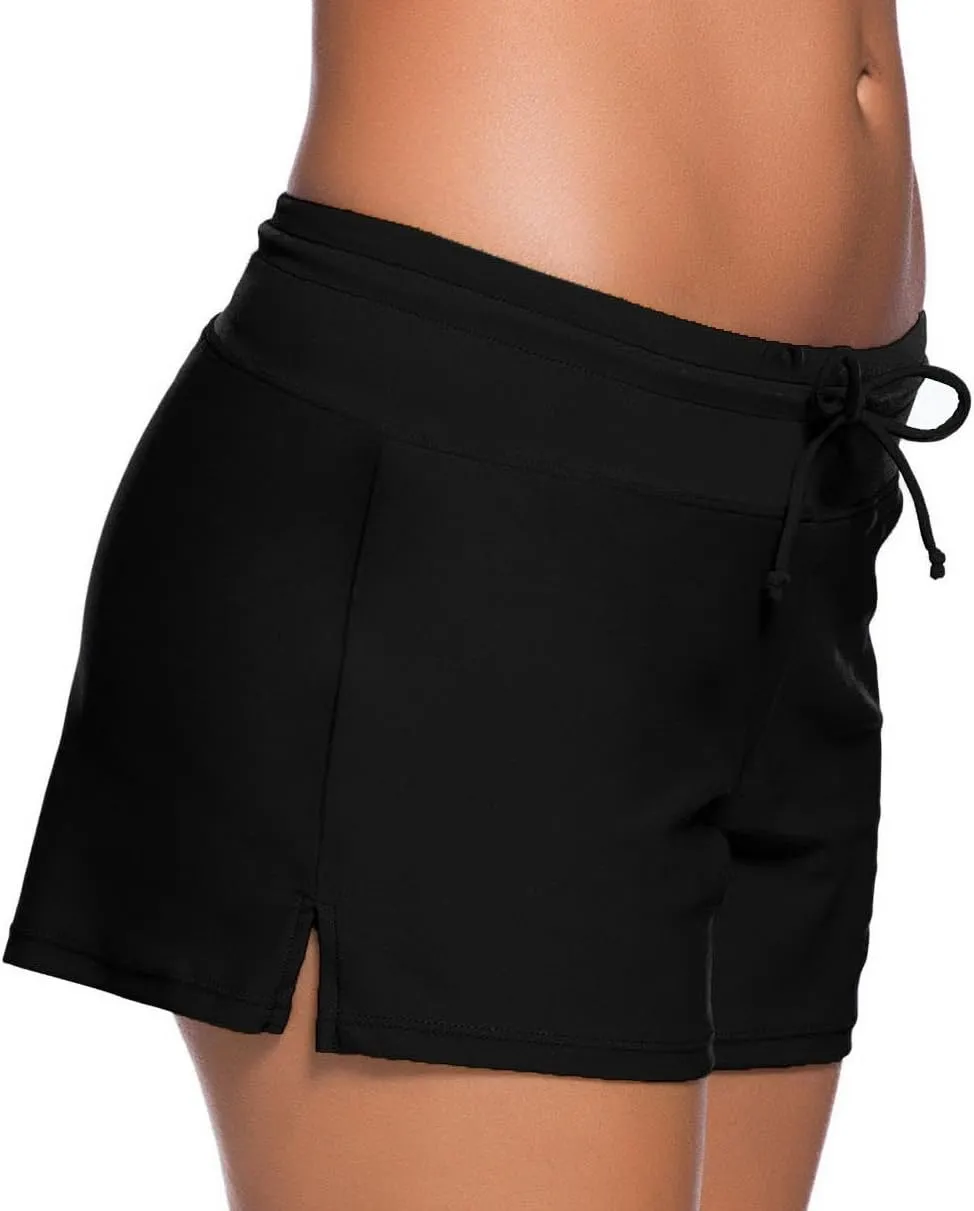 Women's Swim Boardshorts Tankini Boyshorts Beach Bottom Swimsuit Built in Briefs