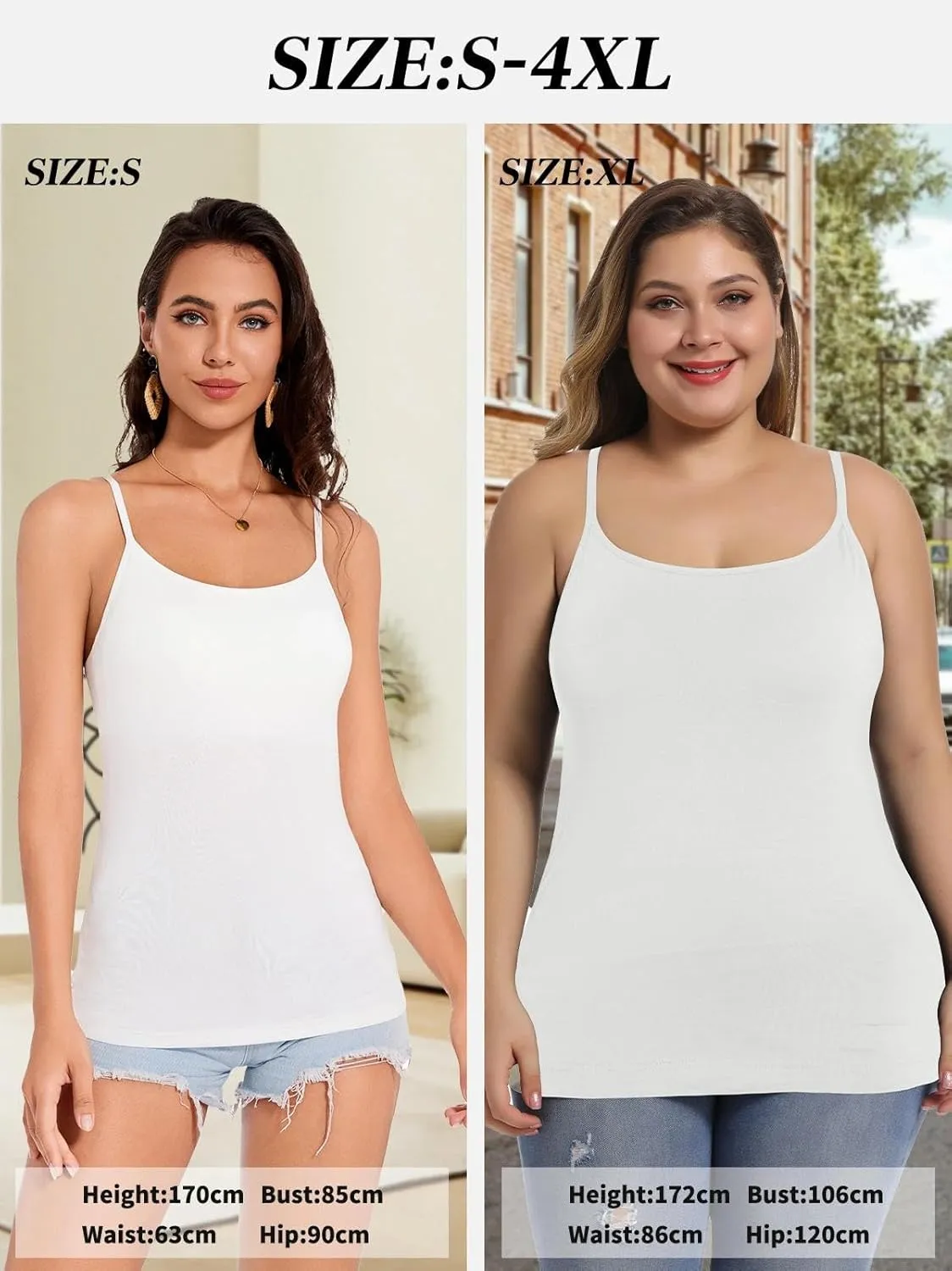 Womens Tank Tops Adjustable Strap Camisole with Built in Padded Bra Vest Sleeveless Layer Top 1/2/3 Packs
