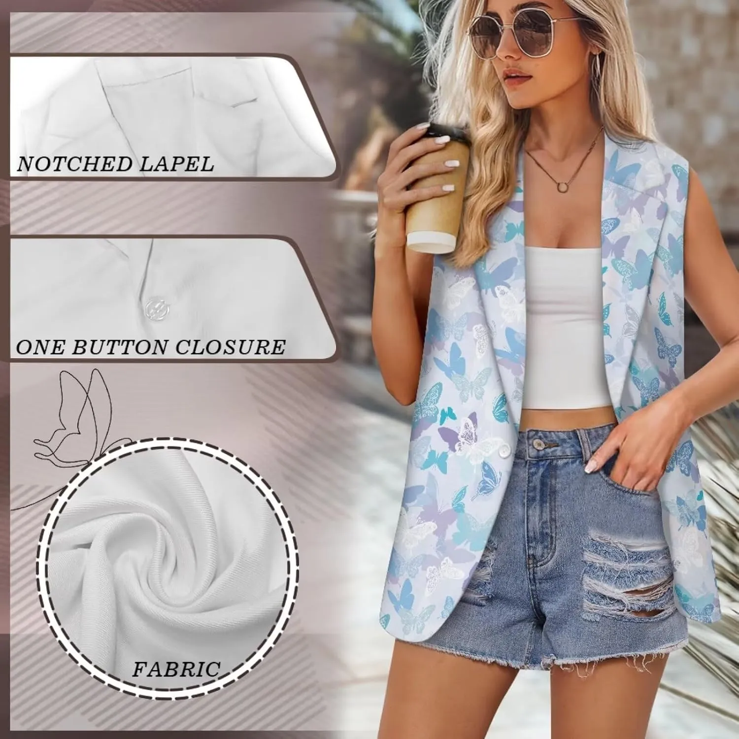 Womens Vest Blazer Sleeveless Vest for Ladies Work Lapel Collar Jacket Coat Casual Loose Long Blazer Jackets