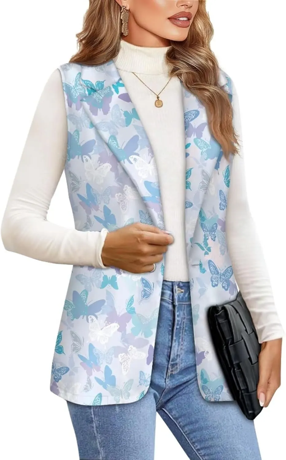 Womens Vest Blazer Sleeveless Vest for Ladies Work Lapel Collar Jacket Coat Casual Loose Long Blazer Jackets