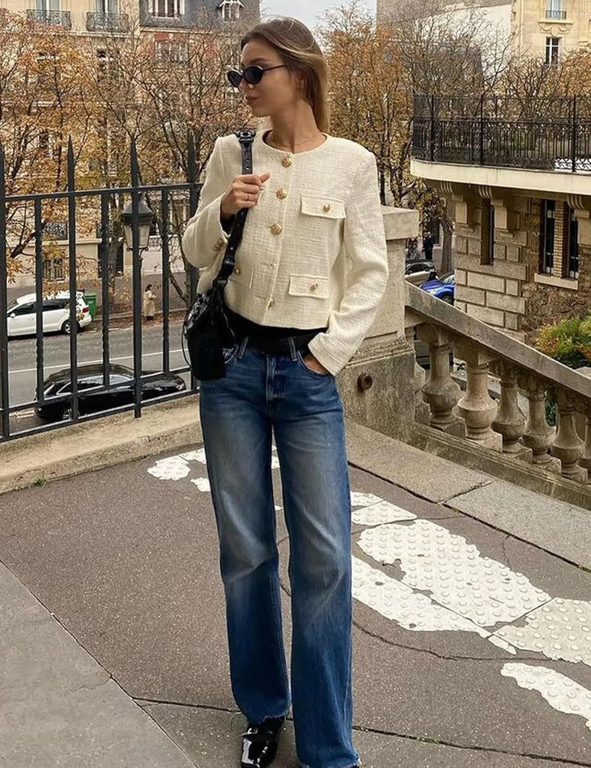 Wyeysyt Tweed Blazers for Women Collarless Tweed Jackets Button Down Crop Blazer Jacket Business Outfits with Pockets