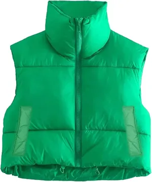 XBTCLXEBCO Womens Cropped Puffer Vest Jacket Lightweight Sleeveless Stand Collar Zip Up Outerwear Warm Padded Down Vest