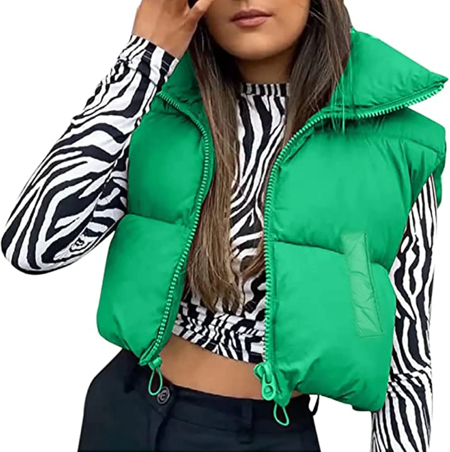 XBTCLXEBCO Womens Cropped Puffer Vest Jacket Lightweight Sleeveless Stand Collar Zip Up Outerwear Warm Padded Down Vest