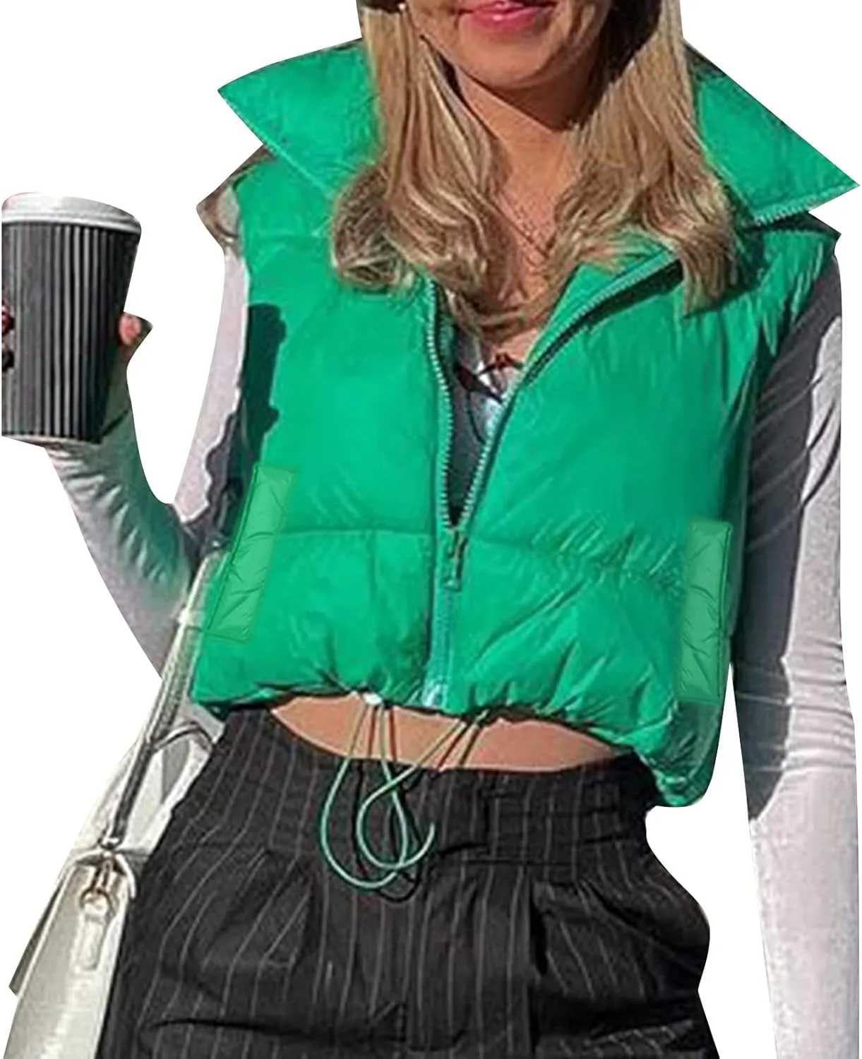 XBTCLXEBCO Womens Cropped Puffer Vest Jacket Lightweight Sleeveless Stand Collar Zip Up Outerwear Warm Padded Down Vest