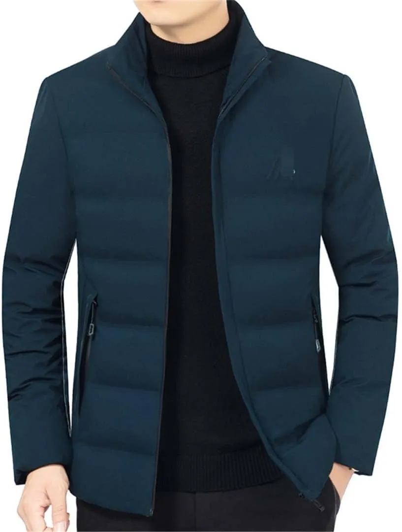 Yeuyyben Men Windbreaker Stand-Up Collar Autumn Parkas Men's Casual Lightweight Cotton Padded Jacket Coat Fleece Coat