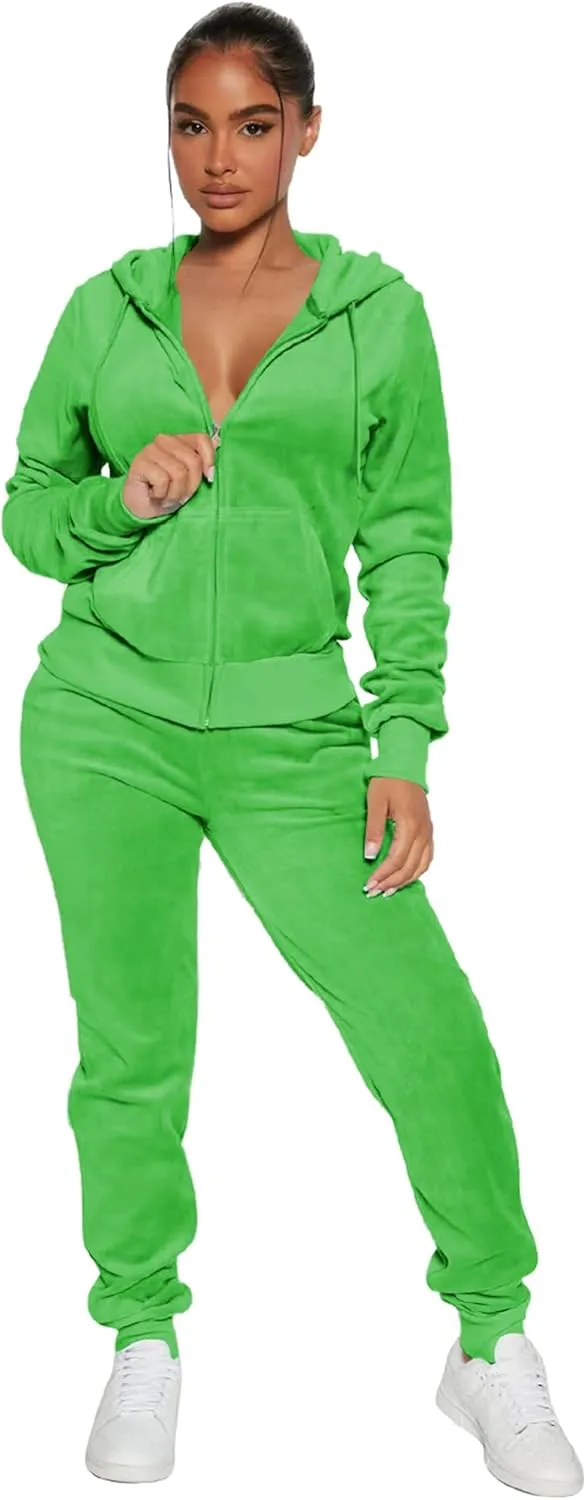 yidengymx Womens 2 Piece Velour Tracksuit Two Piece Soft Velvet Hooded Outfits for Women